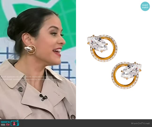 Miu Miu Stud Earrings in Gold & Crystal worn by Donna Farizan on Today