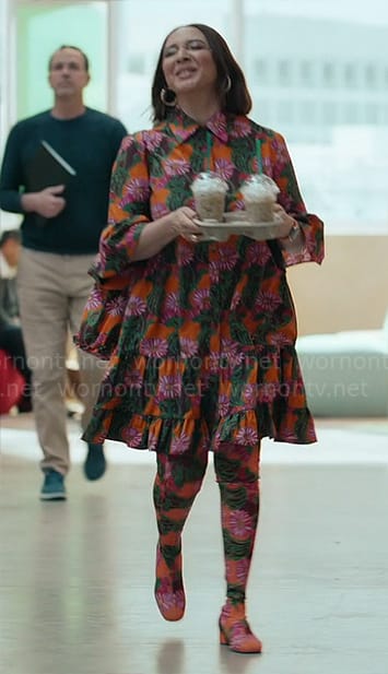 Molly’s orange floral shirtdress on Loot