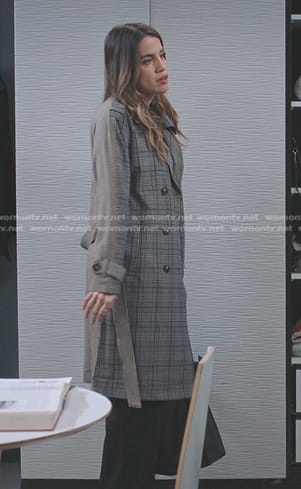 Monica Beltran's plaid trench coat on Greys Anatomy