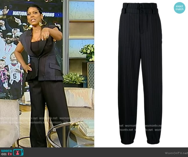 Monse High-waisted pinstripe tailored trousers worn by Tamron Hall on Tamron Hall Show