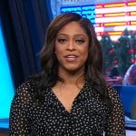 Morgan’s black polka dot ruffle blouse on Good Morning America