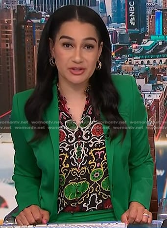 Morgan’s black printed top on NBC News Daily