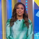 Morgan’s green tie dye pleated dress on Good Morning America