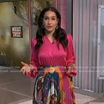 Morgan's pink blouse and print pleated skirt on NBC News Daily