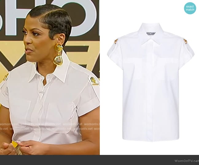 Moschino Shoulder-tabs shirt worn by Tamron Hall on Tamron Hall Show