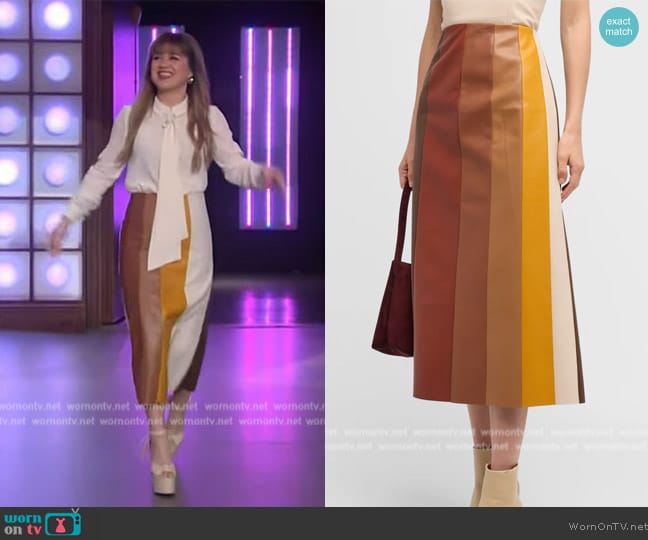 Mother The Bits and Pieces Faux-Leather Midi Skirt worn by Kelly Clarkson on The Kelly Clarkson Show