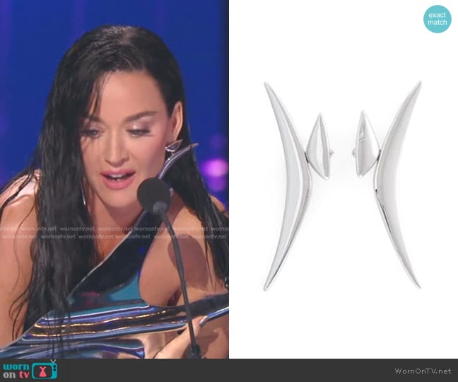 Mugler x H&M Boomerang Earrings in silver worn by Katy Perry on American Idol