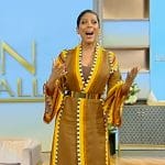 Tamron’s brown printed robe on Tamron Hall Show