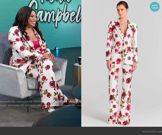 Nadine Merabi Portia Floral Print Blazer worn by Tisha Campbell on Access Hollywood