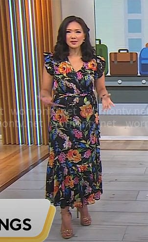 Nancy Chen’s black floral dress on CBS Mornings