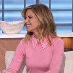 Natalie's pink collared sweater and aqua blue skirt on The Talk