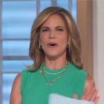 Natalie’s green scalloped trim dress on The Talk