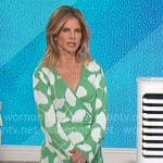 Natalie’s green and white printed wrap tunic top and pants set on The Talk