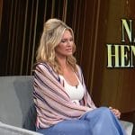 Natasha Henstridge's pink stripe blouse on Access Hollywood