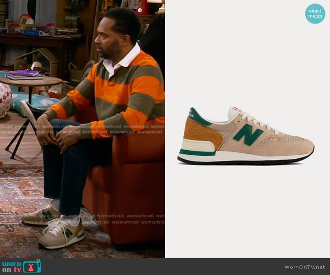 New Balance Made in USA Sneakers in Tan worn by Bernard Upshaw (Mike Epps) on The Upshaws