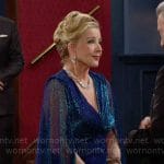 Nikki’s metallic blue cape dress on The Young and the Restless