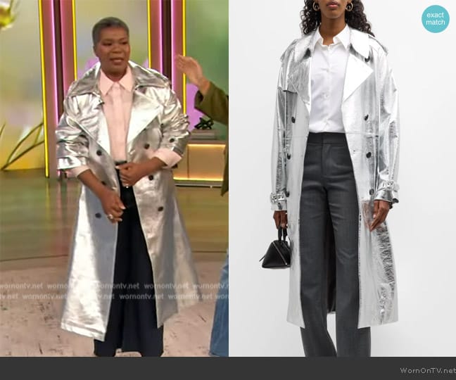 Nili Lotan Pierre Belted Metallic Leather Trench Coat worn by Bonita on The Drew Barrymore Show