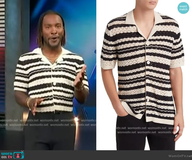 NN07 Henry Stripe Pointelle Short Sleeve Organic Cotton Sweater worn by Scott Evans on Access Hollywood