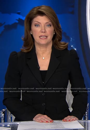 Norah's black puff sleeve blazer on CBS Evening News