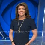 Norah's navy pinstripe dress on CBS Evening News