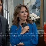 Olivia’s blue dress with pleated neckline on General Hospital