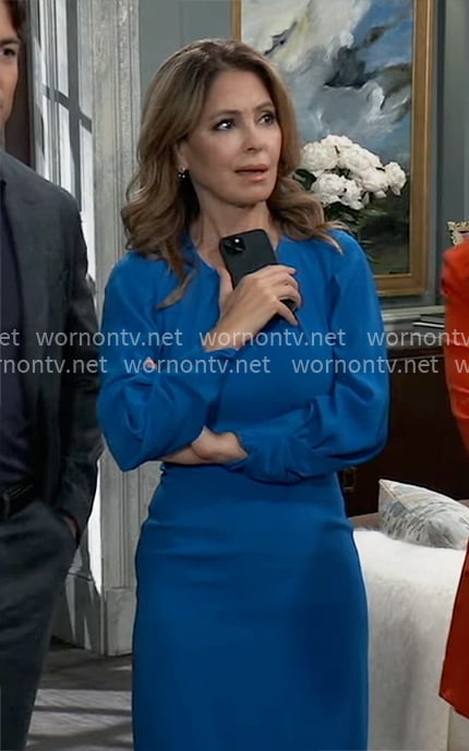 Olivia’s blue dress with pleated neckline on General Hospital