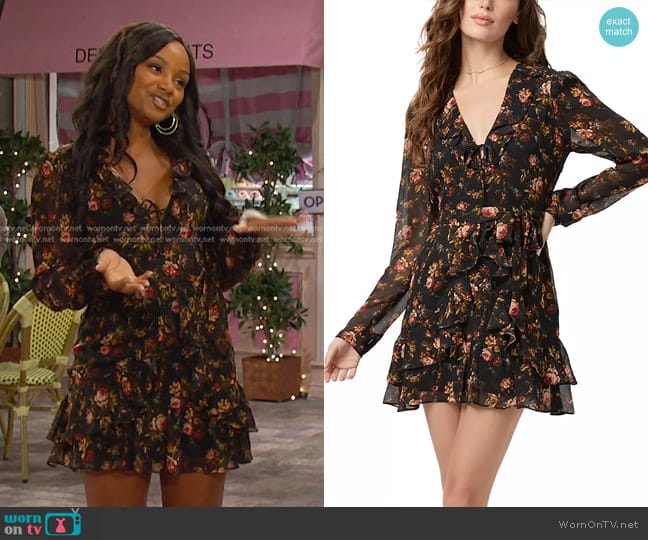 Paige Tamera Silk Ruffled Mini Dress worn by Chanel Dupree (Raven Bowens) on Days of our Lives