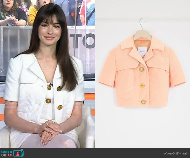 Patou Cropped Quilted Jacket in cotton terry - SS 2024 Collection worn by Anne Hathaway on Today