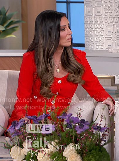 Patti Stanger's red button front dress on The Talk