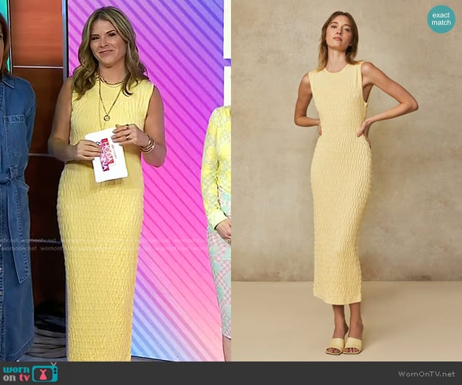 Pearl by Lela Rose Smocked Knit Dress in Butter worn by Jenna Bush Hager on Today