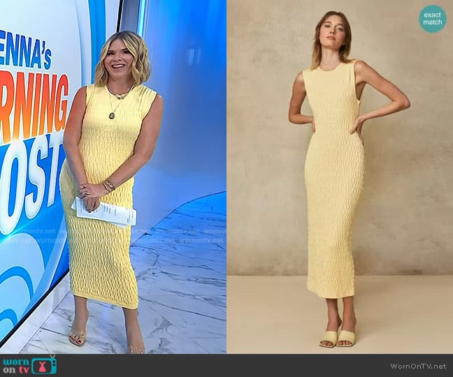 Pearl by Lela Rose Smocked Knit Dress in Butter worn by Jenna Bush Hager on Today