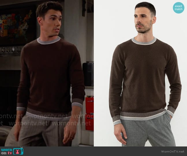 Peserico Soft sweater in wool, silk and cashmere worn by Dr. John Finnegan (Tanner Novlan) on The Bold and the Beautiful