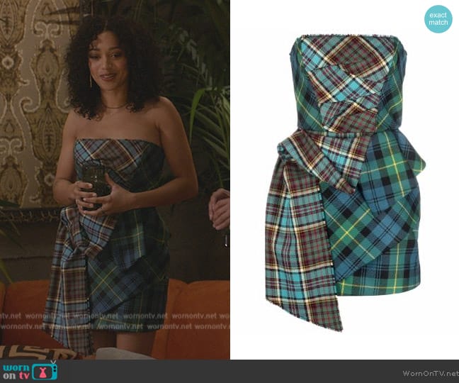 Philosophy Di Lorenzo Serafini Tartan check strapless mini-dress worn by Olivia Baker (Samantha Logan) on All American