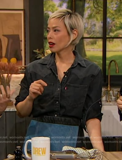 Pilar Valdes' black denim shirt on The Drew Barrymore Show