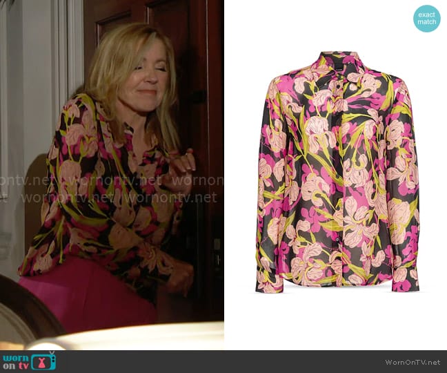 Pinko Smorzare Camicia Geo Shirt worn by Nikki Reed Newman (Melody Thomas-Scott) on The Young and the Restless