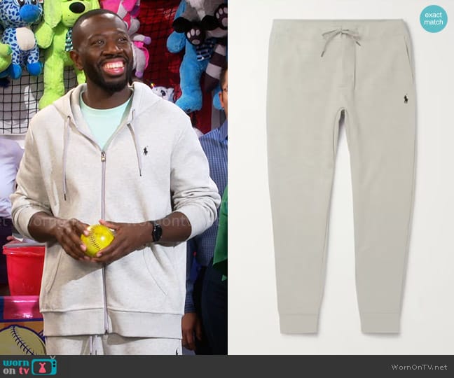 Polo Ralph Lauren Slim-Fit Mélange Tapered Jersey Sweatpants worn by Malcom (Sheaun McKinney) on The Neighborhood