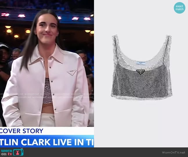 Parada Rhinestone Embroidered Mesh Top worn by Caitlin Clark on Good Morning America