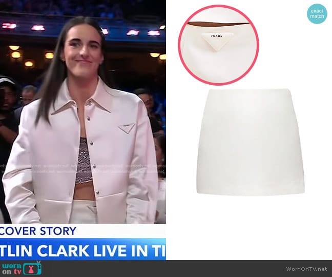 Prada Double Satin Miniskirt worn by Caitlin Clark on Good Morning America