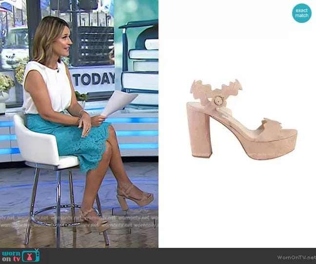 Prada Scalloped Suede Platform Sandal worn by Savannah Guthrie on Today