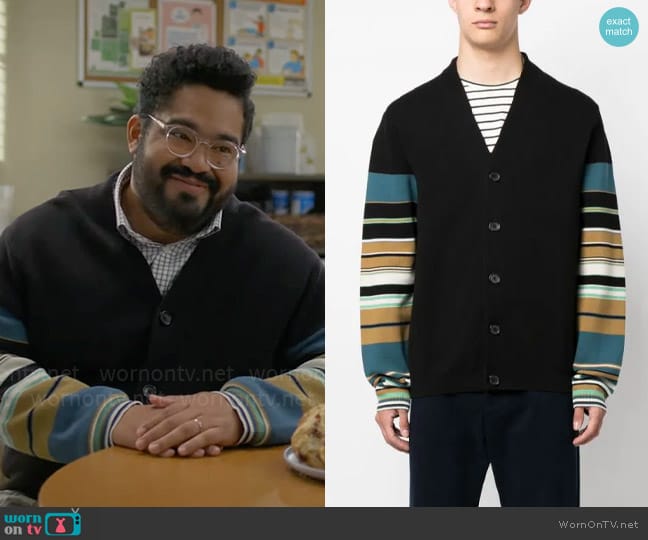 Dennis’s striped sleeve cardigan on Not Dead Yet