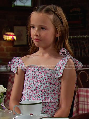 Rachel's blue floral smocked dress on Days of our Lives