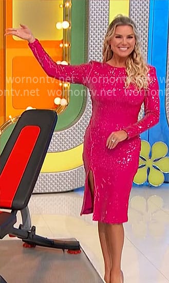 Rachel's pink sequin dress with long sleeves on The Price is Right