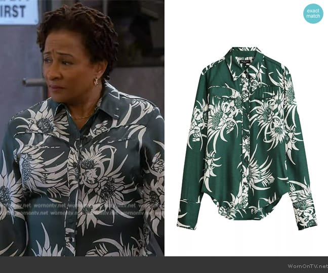 Rag and Bone Cleo Floral Western Silk Blend Button-Up Shirt worn by Lucretia Turner (Wanda Sykes) on The Upshaws