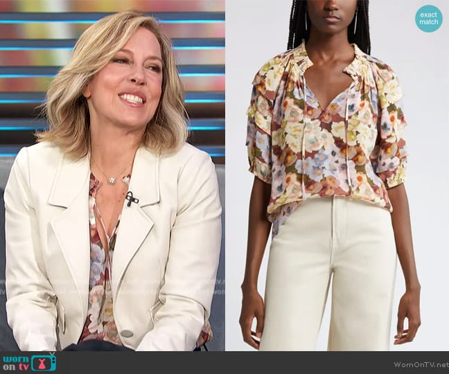 Rails Paris Floral Split Neck Top worn by Alisyn Camerota on Access Hollywood