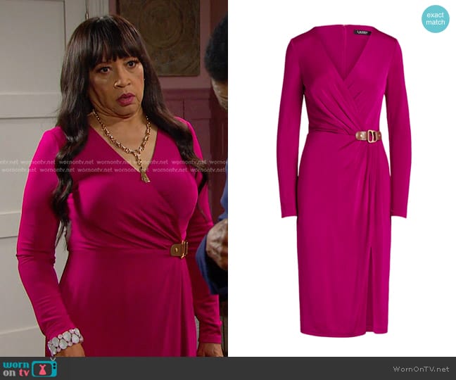 Lauren Ralph Lauren Buckle-Trim Jersey Cocktail Dress worn by Paulina Price (Jackée Harry) on Days of our Lives