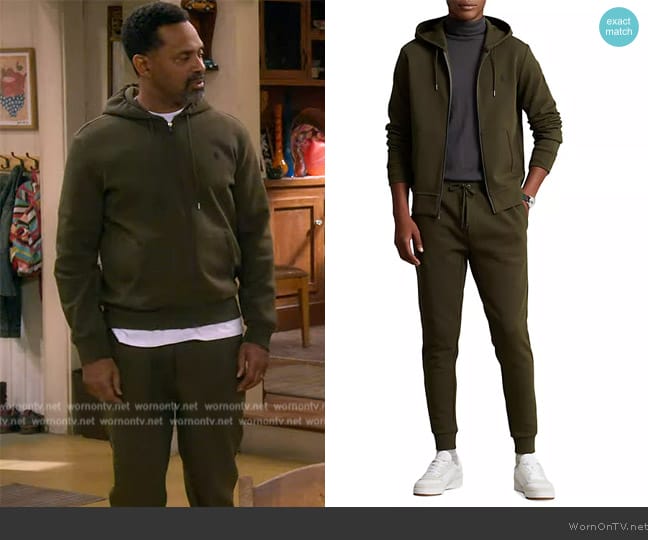 Ralph Lauren Double-Knit Cotton-Blend Full-Zip Hoodie worn by Bernard Upshaw (Mike Epps) on The Upshaws