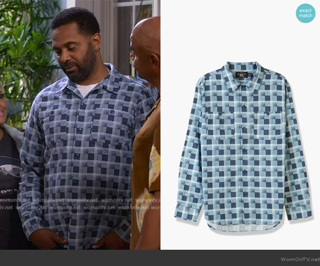 Ralph Lauren Blue Camp Shirt worn by Bernard Upshaw (Mike Epps) on The Upshaws