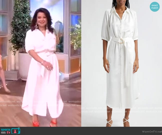 Ramy Brook Janiyah Satin Belted Midi-Shirtdress worn by Ana Navarro on The View