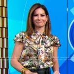 Rebecca's floral ruffle top and black leather skirt on Good Morning America