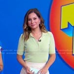 Rebecca’s green polo top and white floral skirt on Good Morning America